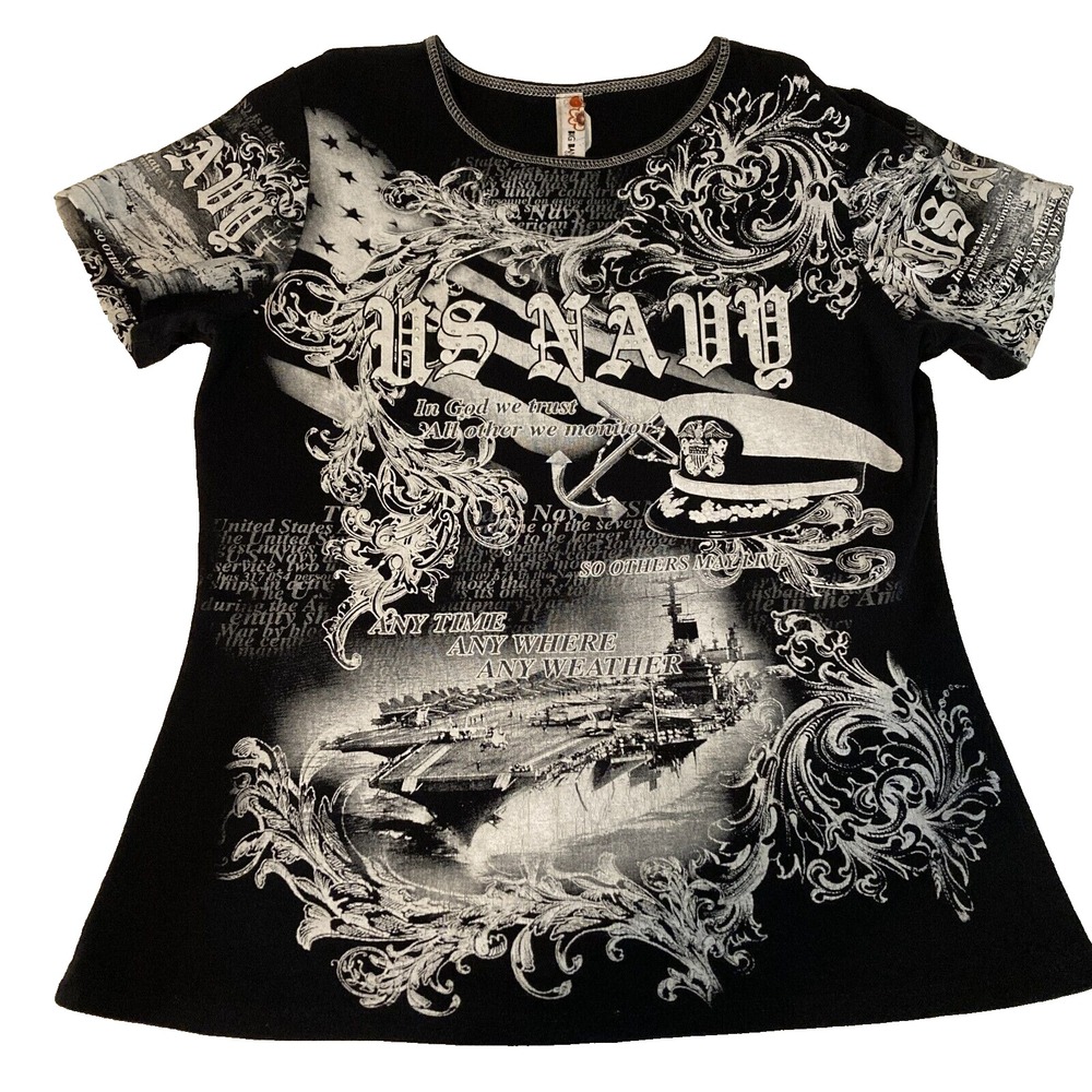 Big Bang USA ,Size XL Black Shirt, US Navy, Front & Back Design, Ladies Cut